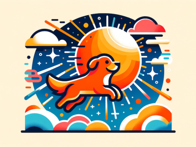 Orange dog flying around the sun cartoon
