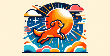 Orange dog flying around the sun cartoon