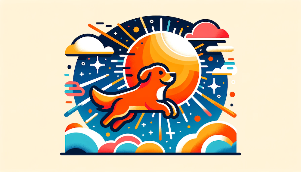 Orange dog flying around the sun cartoon